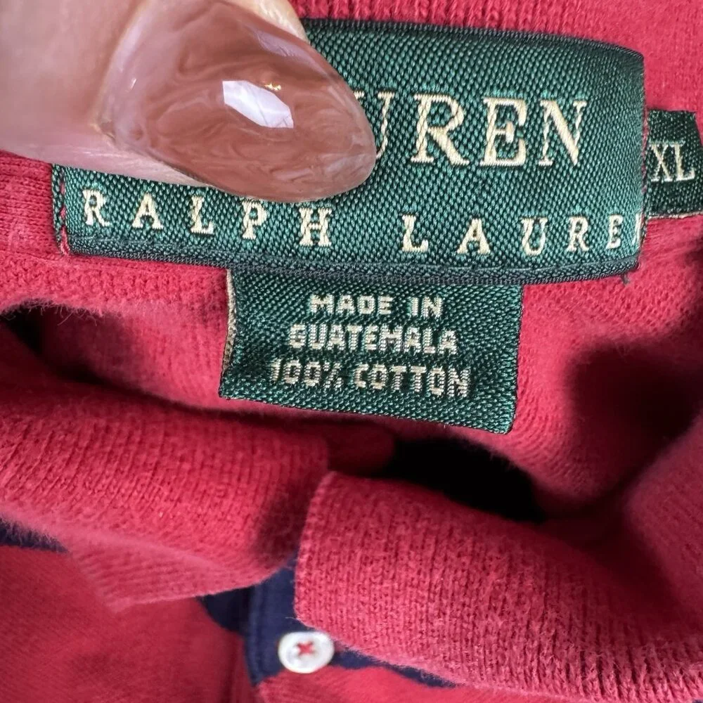 Lauren Ralph Lauren Mens  XL Red & Blue Striped Rugby Shirt Long Sleeve Polo